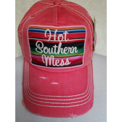 SERAPE HOT SOUTHERN MESS Cap hat  Western Gypsy Southwest Red Distressed  eb-28942658